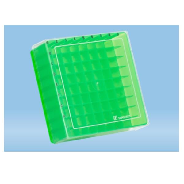Sarstedt™ Storage Box, Slip-on Lid, PP, 9 x 9, For 81 Collection Tubes, Green