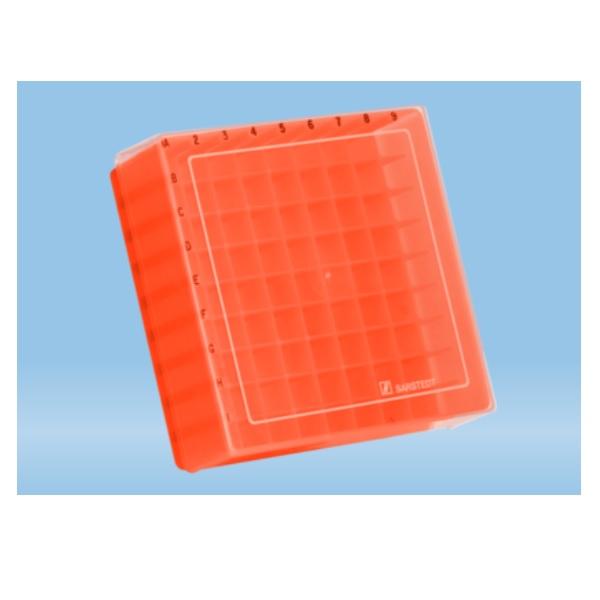 Sarstedt™ Storage Box, Slip-on Lid, PP, 9 x 9, For 81 Collection Tubes, Orange