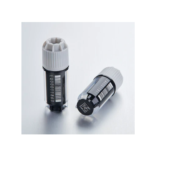 Eppendorf CryoStorage Vial, 1.5 mL, free of DNase, RNase, human DNA, endotoxin; external thread, pre-capped gray, with 2D SafeCode (DataMatrix/ECC200), linear and human readable code, 480 vials (10 racks × 48 vials), individually packed racks