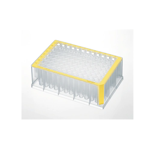Eppendorf Deepwell Plate 96/1000 µL, Protein LoBind®, wells colorless, 1,000 µL, PCR clean, yellow, 20 plates (5 bags × 4 plates)